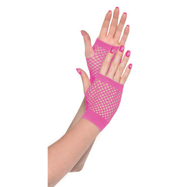 Pink Short Fishnet Gloves - Party Savers