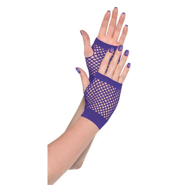Purple Short Fishnet Gloves - Party Savers