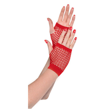 Red Short Fishnet Gloves - Party Savers