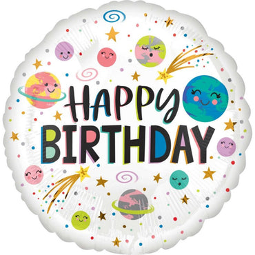 Happy Birthday Smiling Galaxy Foil Balloon 45cm - Party Savers