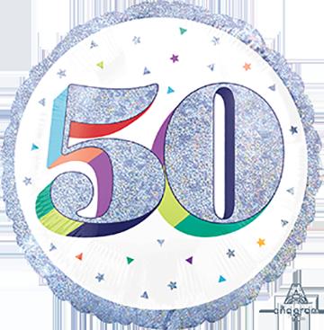 Holographic Here's to Your Birthday 50th Foil Balloon 45cm Each