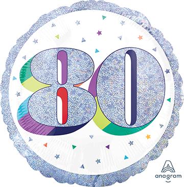 Holographic Here's to Your 80th Birthday Foil Balloon 45cm Each