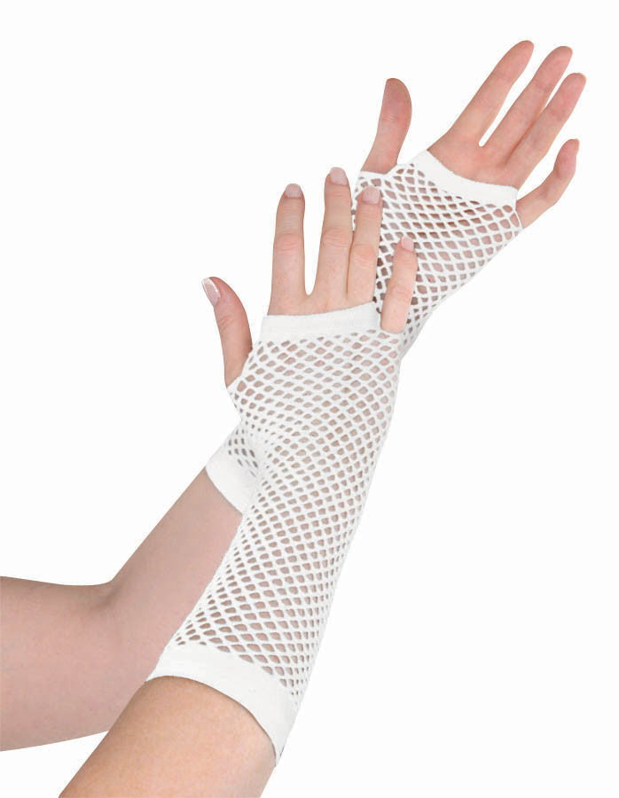 White Fishnet Gloves Long - Party Savers