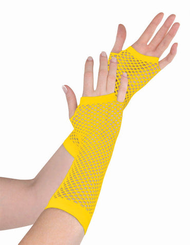Yellow Fishnet Gloves Long - Party Savers
