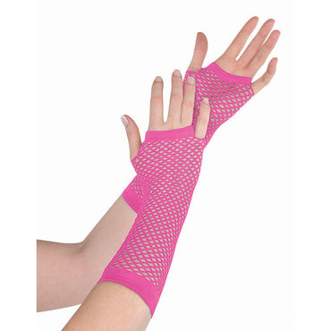 Pink Fishnet Gloves Long - Party Savers