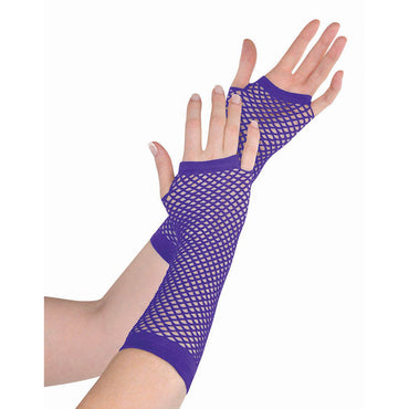 Purple Fishnet Gloves Long - Party Savers