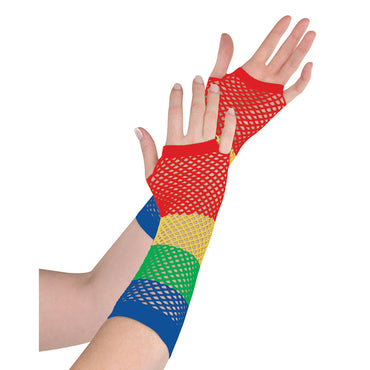 Rainbow Fishnet Gloves Long - Party Savers