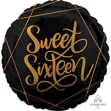 Elegant Sweet Sixteen Black & Gold Foil Balloon 45cm Each