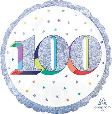 Holographic Here's to Your Birthday 100th Foil Balloon 45cm Each