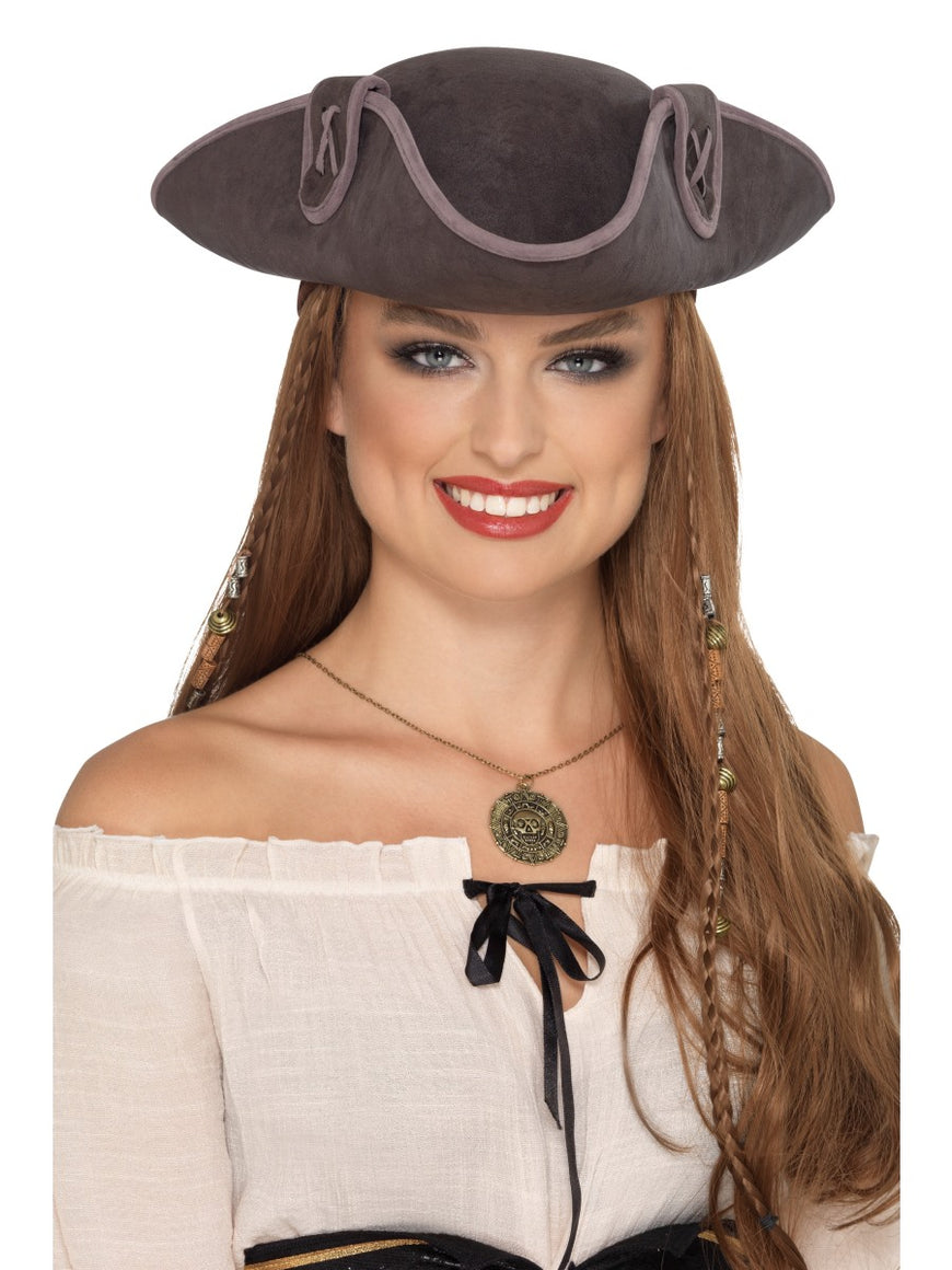 Grey Tricorn Pirate Captain Hat - Party Savers