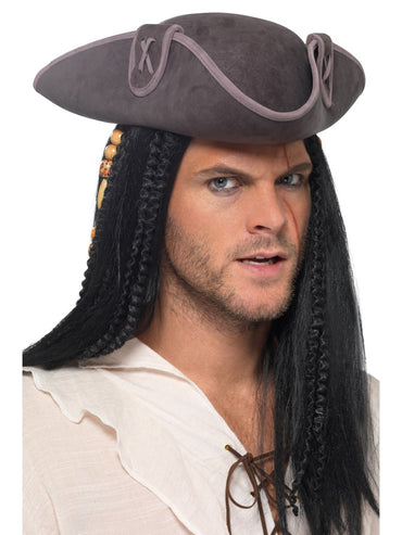 Grey Tricorn Pirate Captain Hat - Party Savers