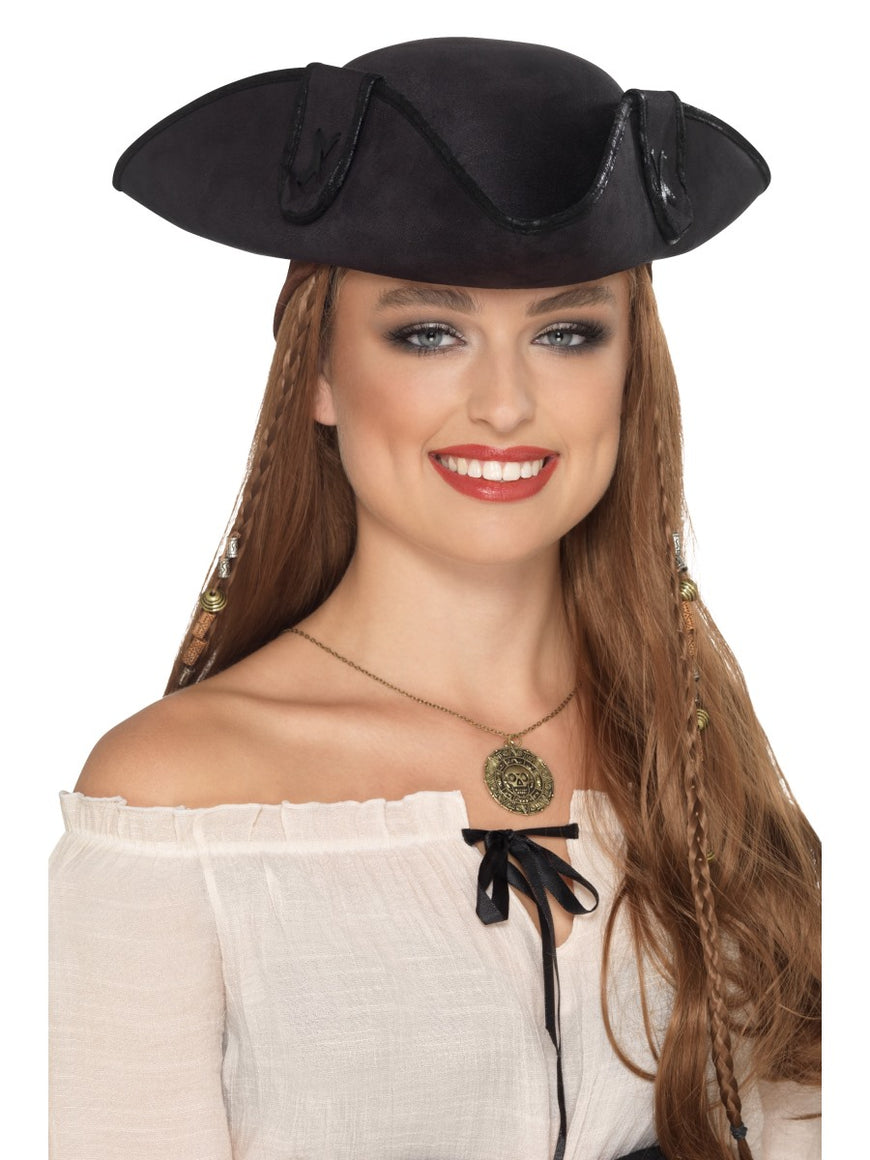 Black Tricorn Pirate Captain Hat - Party Savers