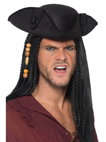 Black Tricorn Pirate Captain Hat - Party Savers