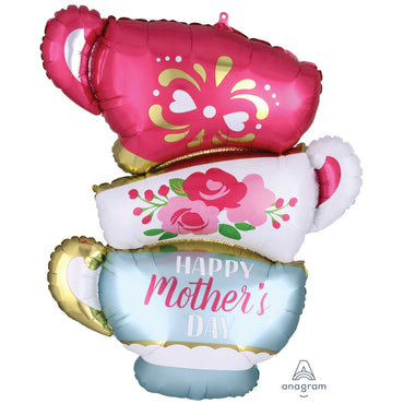Happy Mother's Day Satin Infused Teacups SuperShapeFoil Balloon - Party Savers