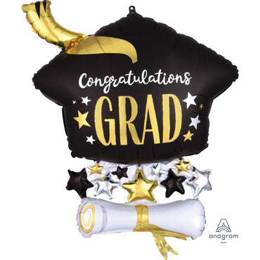 Satin Infused Cap & Diploma Congratulations Grad SuperShape Foil Balloon - Party Savers