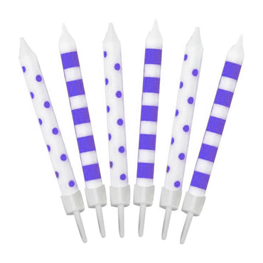 Purple Dots And Stripes Candles 12pk - Party Savers
