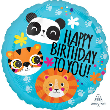 Lion, Tiger and Panda Happy Birthday To You Foil Balloon 45cm - Party Savers