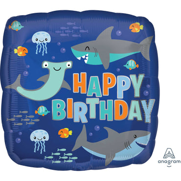 Happy Birthday Sharks Foil Balloon 45cm - Party Savers