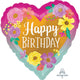 Happy Birthday Painted Flowers Foil Balloon 45cm - Party Savers