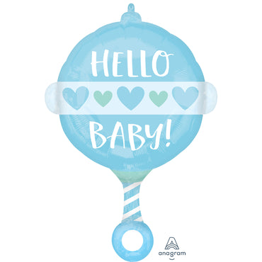 Standard Shape Baby Boy Rattle Hello Baby - Party Savers