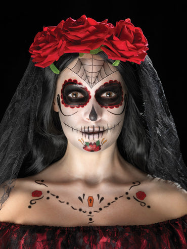 Red Day of the Dead Face Tattoo Transfers Kit - Party Savers