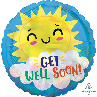 Holographic Iridescent Get Well Soon Happy Sun Foil Balloon 45cm Each