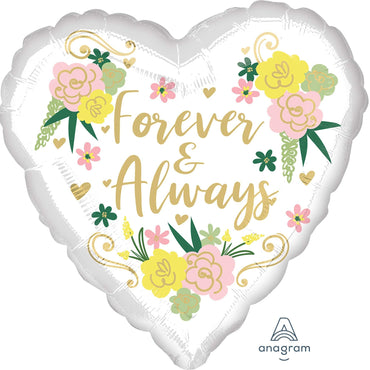 Forever & Always Floral Heart Foil Balloon 45cm Each