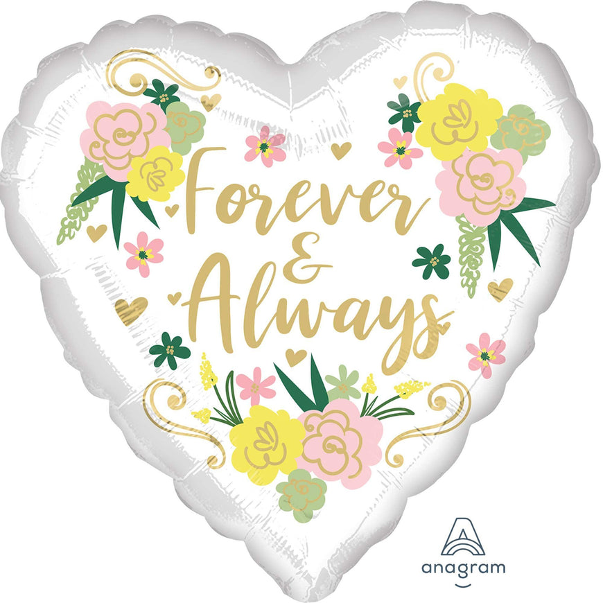Forever & Always Floral Heart Foil Balloon 45cm Each