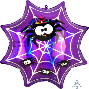 Holographic Iridescent Spiderweb & Spiders Supershape Foil Balloon 55cm x 55cm Each