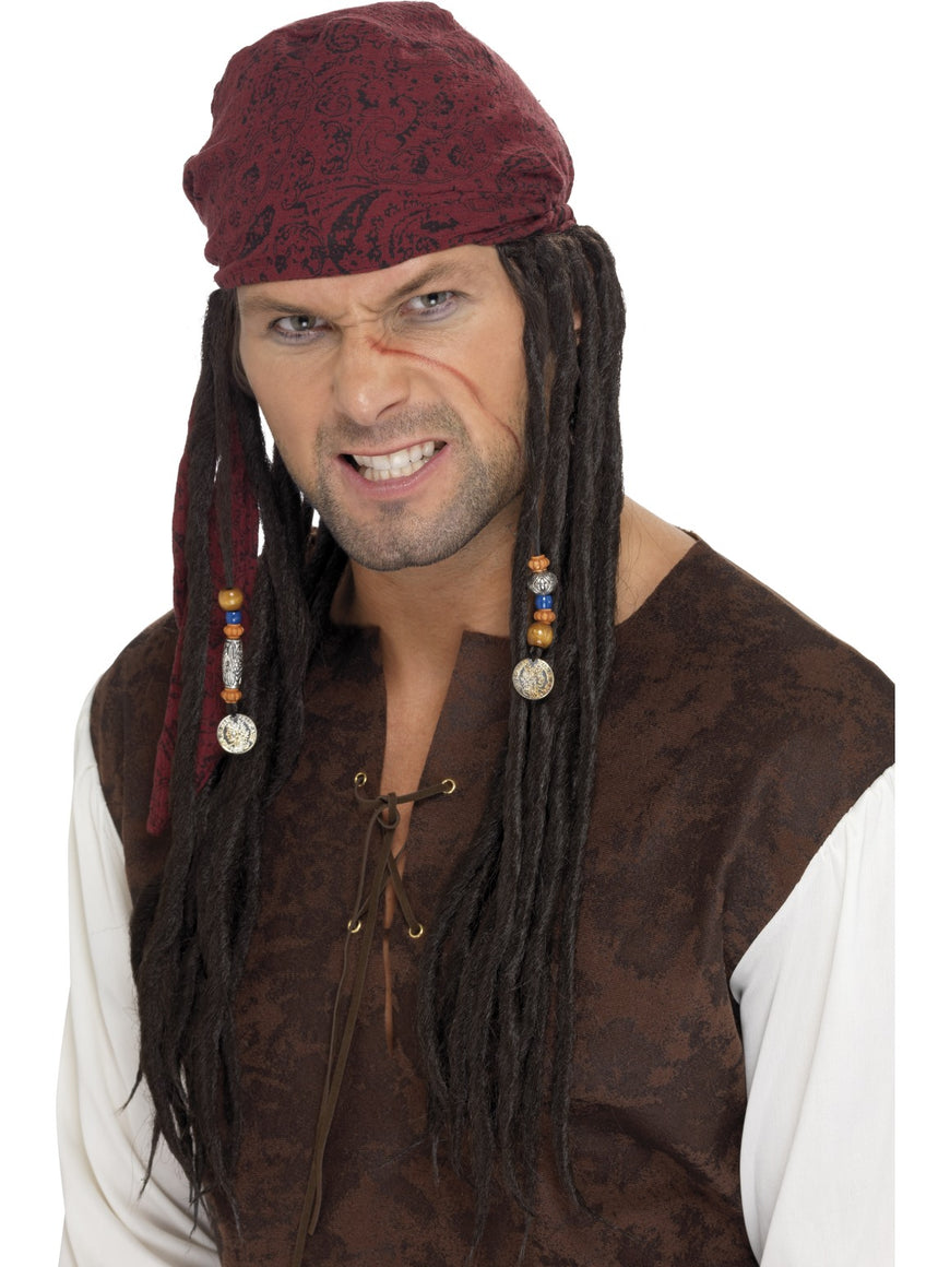 Brown Pirate Wig & Scarf - Party Savers