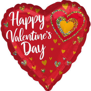 Happy Valentine's Day Glitter Hearts Foil Balloon 45cm Each
