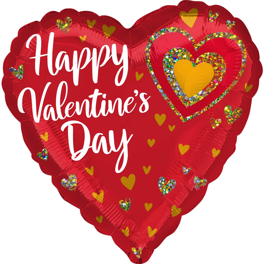 Happy Valentine's Day Glitter Hearts Foil Balloon 45cm Each