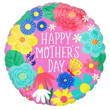 Happy Mother's Day Pretty Flowers in Pink Foil Balloon 45cm Each