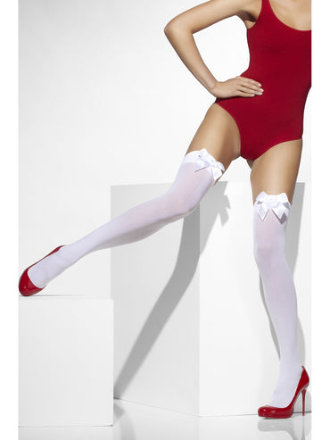 White Opaque Hold-Ups With White Bows - Party Savers