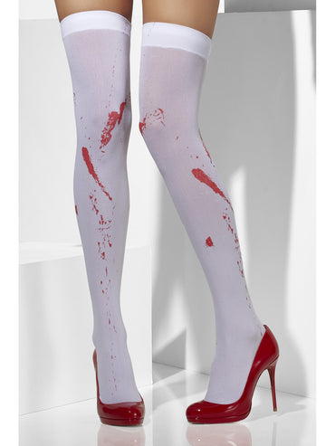 White Opaque Hold-Ups Blood Stain Print - Party Savers