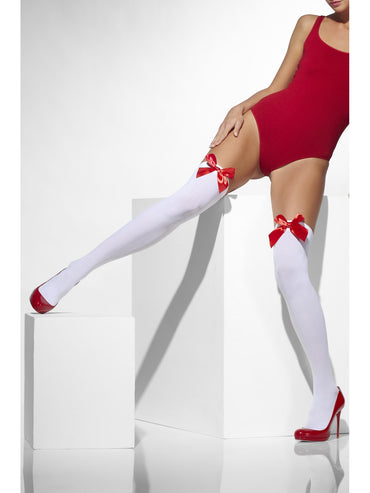 White Opaque Hold-Ups With Red Bows - Party Savers