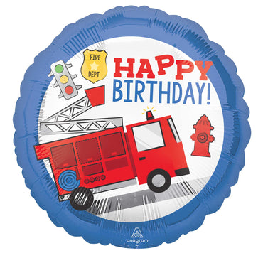 First Responder Fire Truck Happy Birthday Foil Balloon 45cm Each