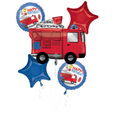 First Responder Fire Truck Happy Birthday Balloon Bouquet 5pk