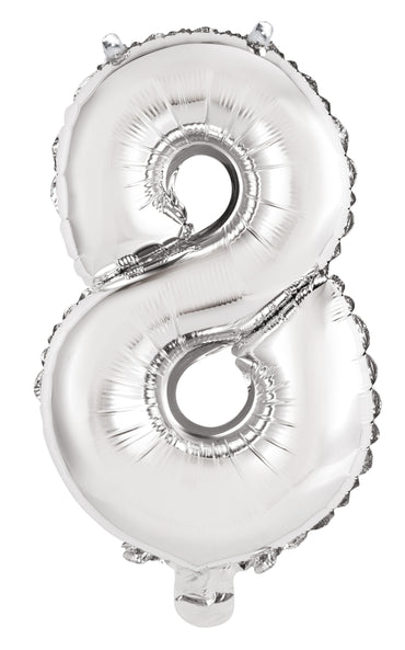 Number 8 Silver Foil Balloon 35cm - Party Savers