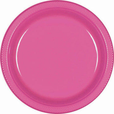 Bright Pink Plastic Snack Plates 18cm 20pk - Party Savers