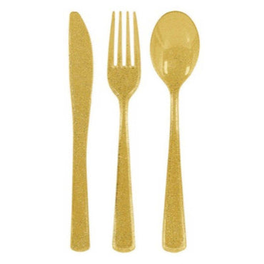 Gold Premium Glittering Cutlery Set 48pk - Party Savers