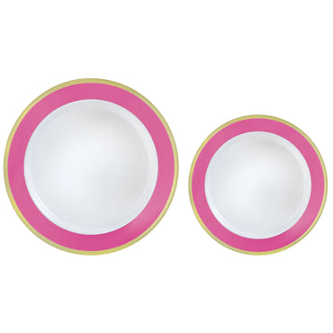 Bright Pink Bordered Hot Stamped Premium Plastic Plates 20pk