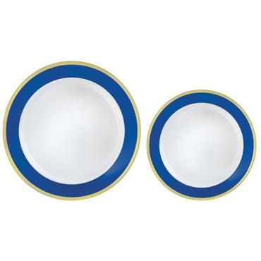 Bright Royal Blue Bordered Hot Stamped Premium Plastic Plates 20pk