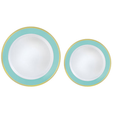 Robin's Egg Blue Border Hot Stamped Premium Plastic Plates 20pk