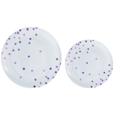 New Purple Dotted Hot Stamped Premium Plastic Plates 20pk