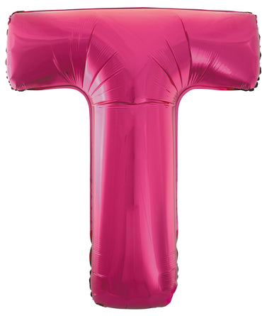 Letter T Bright Pink Foil Balloon 86cm - Party Savers