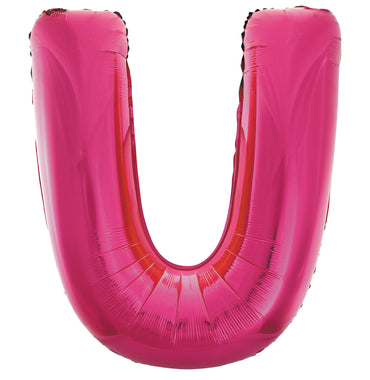 Letter U Bright Pink Foil Balloon 86cm - Party Savers