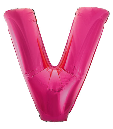 Letter V Bright Pink Foil Balloon 86cm - Party Savers