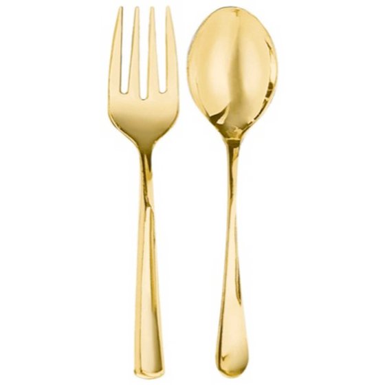 Gold Premium Serving Spoons & Forks Set 4pk