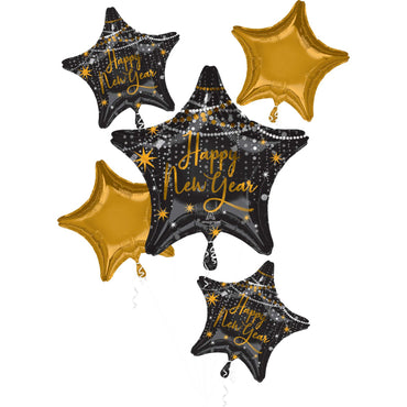 Happy New Year Midnight Hour Foil Balloon Bouquet 5pk
